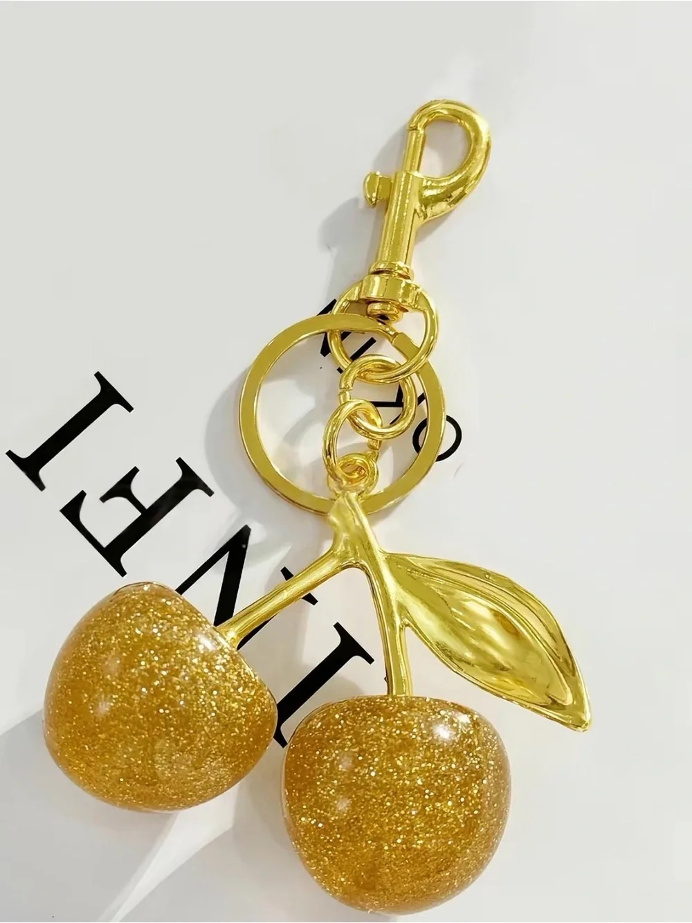 Gold Cherry Keychain Bag Charm - Women Accessories